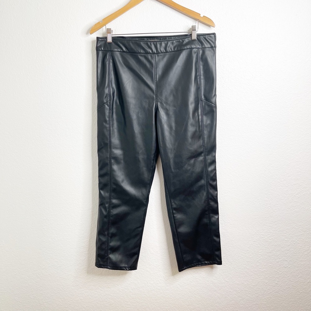 We The Free Free People Black Faux Leather Cropped Straight Leg Pants Size 12